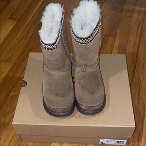 Kids UGG Brown Winter Boots with White Fur